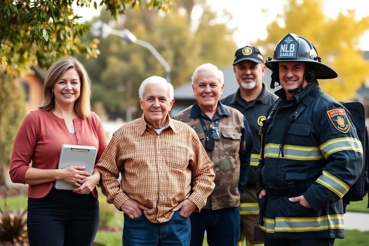 Community members including a teacher, senior, veteran, and first responder